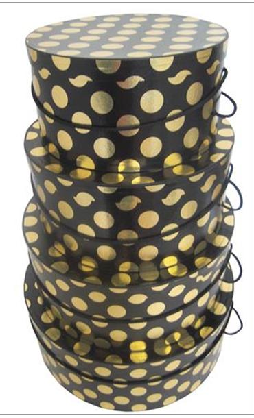 Gold Metallic Dot set of 4 hatboxes